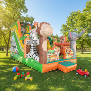 Castillo Inflable Comercial Grande y Resistente <span class=keywords><strong>de</strong></span> PVC con Tobogán, Diseño <span class=keywords><strong>de</strong></span> <span class=keywords><strong>Animales</strong></span> <span class=keywords><strong>de</strong></span> Zoológico, para Alquiler - Product Image 1