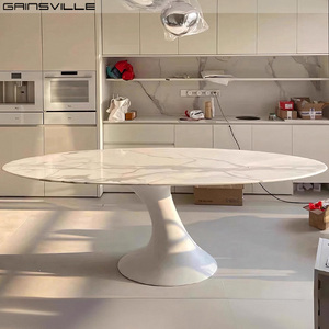 <span class=keywords><strong>Table</strong></span> à manger ovale moderne en marbre blanc pour villa, mobilier de salle à manger Foshan - Product Image 3