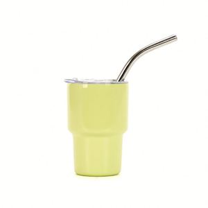 Mini-gobelet isotherme en acier inoxydable couleur pastel, portable avec paille métallique pour utilisation en voiture - Product Image 1