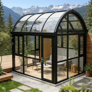 Veranda Panoramica con Vetro Curvo e Telaio Nero, Vista Panoramica sulle Montagne per un Relax Scenico, Bestseller - Product Image 1