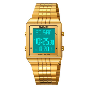 Skmei Digital Watch Men Gold Stainless Steel 30M Water Resistant Square Electronic Watch With Dual Time Display - Product Image 1