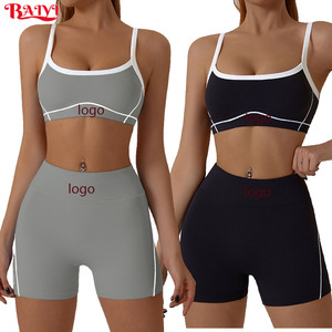 High-Elasticity Yoga Suits Spandex/Nylon Yoga <strong>Outfit</strong> Contrast Color Bra Hip-Lifting Fitness Shorts Sweat-Wicking Outdoor Set - Product Image 2