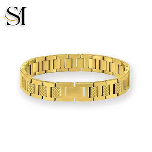 Bracelet tendance punk géométrique en acier inoxydable plaqué or 18 carats avec chaîne magnétique et maillons, cadeau de bijoux pour homme, boîte - Product Image 4
