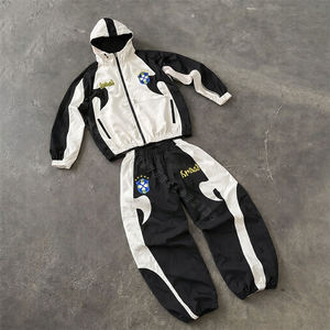 Ensemble survêtement unisexe en nylon léger personnalisé, veste coupe-vent imperméable à patchwork et pantalon, survêtement brodé - Product Image 1