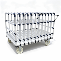 Chariot de stockage mobile multi-niveaux en plastique blanc enduit pour entrepôt, avec barres de guidage, fabrication OEM/ODM