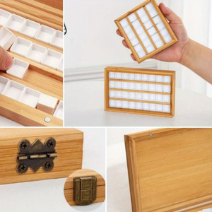 Estuche de acuarela de 24 celdas, paletas portátiles, fáciles de limpiar y transportar, reutilizables, adecuadas <span class=keywords><strong>para</strong></span> bocetos al aire libre, caja de acuarela de madera. - Product Image 5