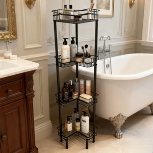OEM/ODM Bathroom Corner Shelf 4 Layers Triangular Freestanding Storage Rack For Bathrooms - Product Image 4