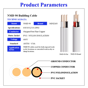 <span class=keywords><strong>Cable</strong></span> de Alambre para Construcción de Viviendas American Standard NMD-90 NM-B NMD 90 NM B AC90 TECK90 THHN NYM-J NYM-O 14/2 12/2 PVC Doble y con <span class=keywords><strong>Tierra</strong></span> - Product Image 3