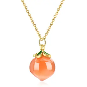 Charm 18k Gold Plated Fruit Honey Peach Pendant Necklace Stainless Steel Delicate Artificial Gemstone Necklace Jewelry For Women