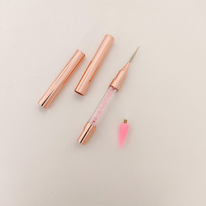 Pinceau à ongles double embout en cristal avec manche acrylique pour points, cire, strass et gel – Outil de manucure - Product Image 4