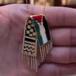 Venda quente nova chegada produtos palestina corrente de aço inoxidável pingente liga chapeamento ouro cachecol borla palestina colar