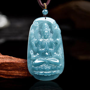 Colgante de Jadeíta Natural Azul Agua con Rata de Jade, Bodhisattva de Mil Manos Guardián, Regalo UNISEX con Certificado de Tasación GY79 - Product Image 2