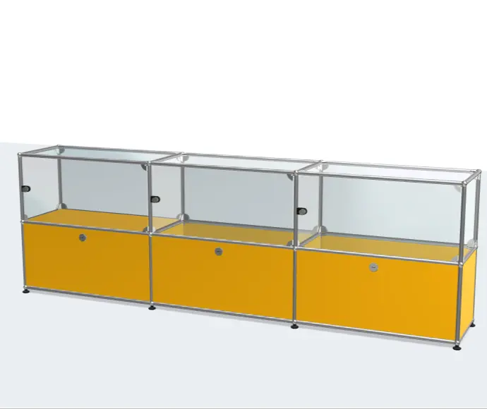 Venta al por mayor de alta calidad 1 puertas de estilo clásico de Metal Haller aparador gabinete de almacenamiento con vitrinas de cristal para sala de estar dormitorio