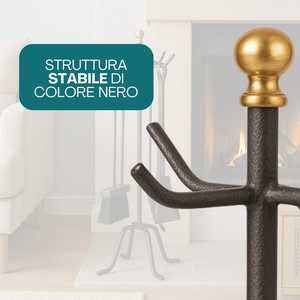 Ensemble d'outils pour foyer avec pelle, brosse, pique, pinces, support en métal noir pour utilisation au foyer - Product Image 4