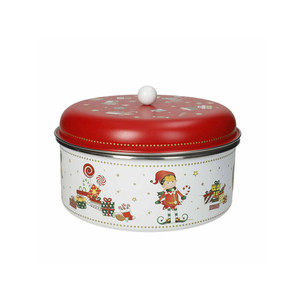 Caja de Almacenamiento Navideña de Metal Blanco Elfomagia con Diseño de Duende, Contenedor Redondo de Hojalata de 800 ml para Regalos y Golosinas Navideñas - Product Image 1