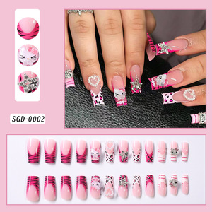 24 <span class=keywords><strong>faux</strong></span> <span class=keywords><strong>ongles</strong></span> roses à presser, motif nœud et léopard, style français, <span class=keywords><strong>faux</strong></span> <span class=keywords><strong>ongles</strong></span> doux et chics pour femmes, faits à la main, vente en gros - Product Image 3