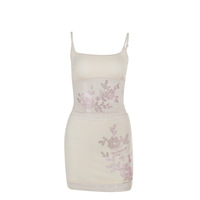 Nouvel ensemble jupe et haut camisole élégant et décontracté pour femme, col carré, orné de fleurs et de strass, collection été, modèle ODM