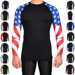 Wholesale Custom Design Made Men Long Sleeve Quick Dry Fitness Compression Mma Bjj Rash Guard For Mma Wrestling And Training