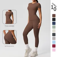 Ensemble de Sport et Yoga Huit Pièces Brossé Double Face pour Femme, Respirant, Couleur Unie, Coupe Ajustée