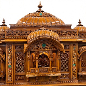 Traditional Vaishnav Haveli <b>Mandir</b> with Hand Carved Details Premium Devotional Haveli Shrine in Solid Teak Wood for Home Worship - Product Image 3