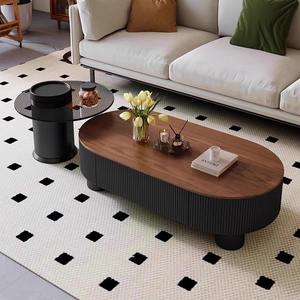 Oval <b>Walnut</b> Wood Coffee <b>Table</b> Modern Minimalist Living Room Furniture - Product Image 2