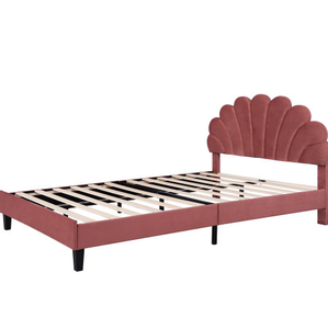 Modern Adjustable <b>Queen</b> <b>Size</b> Red Velvet Upholstered Eco-Friendly Platform <b>Bed</b> Floral Pattern Headboard Soft Style Bedroom - Product Image 5