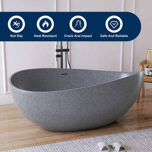 Baignoires en résine de pierre grise Maydon 1600 mm, baignoire autoportante en pierre, baignoire en pierre artificielle durable et écologique - Product Image 6