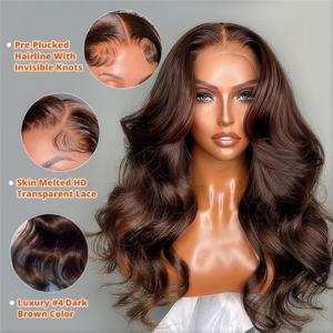 שיער auburn קופר שיער חום אדמדם תחרה חזית פאות מוכן ללכת #4 צבע גוף גל 4x7 סגירת תחרה - Product Image 1