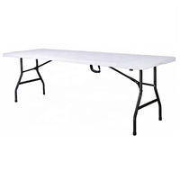 Événement temporaire 2.4 m largeur pliable en deux HDPE Table blanche 12 personnes possible Camping jardin banquet extérieur cadre en acier en poudre