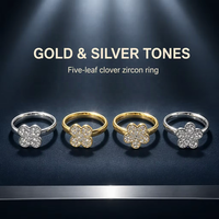Cincin Wanita Titanium Steel Zircon Clover Mewah Berkilauan Langit Berbintang CZ Bunga Berlian Elegan untuk Jari Kelingking Hadiah Perhiasan