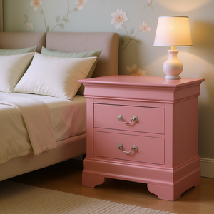 Mesita de Noche Tradicional Rosa con 2 Cajones, Mueble de Madera para Almacenamiento en el Dormitorio - Product Image 2