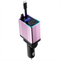 Pengisi Daya Mobil GaN Satu-ke-Tiga dengan Pengisi Daya Super Cepat PD65W, Kabel Retraktil Ganda, Penyimpanan Otomatis, dan Lampu Ambient