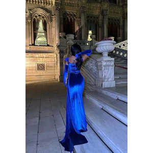 Vestido de Noche Formal de Manga Larga Saks con Cuello Redondo, Corte en A, Largo hasta el Suelo, Decoración 3D con Lentejuelas, Perlas, Flores y Plumas para Fiestas - Product Image 1