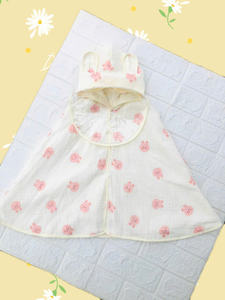 Couverture à capuche pour bébé en mousseline à motif floral tissé, très vendue, respirante, absorbante, en coton doux, pliable à la main - Product Image 3