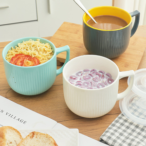 Tazón de cereal <span class=keywords><strong>para</strong></span> microondas de avena <span class=keywords><strong>con</strong></span> <span class=keywords><strong>desayuno</strong></span> grande en relieve de varios colores, tazón de fideos de cerámica <span class=keywords><strong>con</strong></span> tapa hermética - Product Image 2