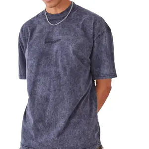 Kaus dicuci pria kaus cetak Digital Logo kustom kaus katun berat kerajinan Serpihan salju antik kualitas tinggi