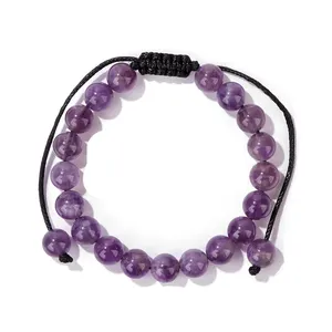 Wholesale Woven Natural Stone Crystal beads Bracelet amethyst rose quartz tiger eye lapis 8mm bead Bracelet For Men Women
