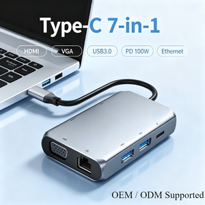 Hub d'extension multifonctionnel 7-en-1 en alliage d'aluminium Type-C/VGA/RJ45 Gigabit Ethernet/USB 3.0/2.0 pour <span class=keywords><strong>MacBook</strong></span> - Station d'accueil - Product Image 1