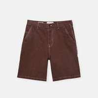 Shorts en jean vintage brodés personnalisables pour hommes, coupe droite, marron, style charpentier, pour l'été – Vente en gros
