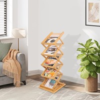 Porte-revues en bambou sur pied, 5 niveaux, présentoir de brochures, rangement durable pour bureau, maison, exposition, salon professionnel