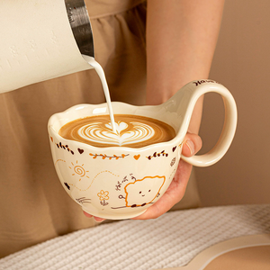 Mug en céramique fait main, modelé, <span class=keywords><strong>sous</strong></span> glaçure, motif toast peint à la main, pour café <span class=keywords><strong>et</strong></span> eau, <span class=keywords><strong>tasse</strong></span> créative pour le <span class=keywords><strong>petit</strong></span>-<span class=keywords><strong>déjeuner</strong></span> à la maison - Product Image 2