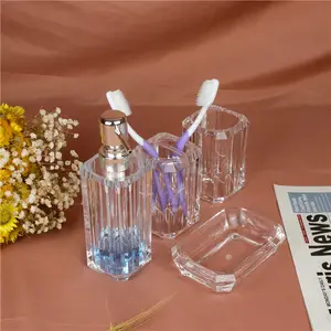 Set de lavado de baño acrílico transparente, accesorios, botella de loción para champú, soporte para cepillo de dientes, dispensador de jabón líquido