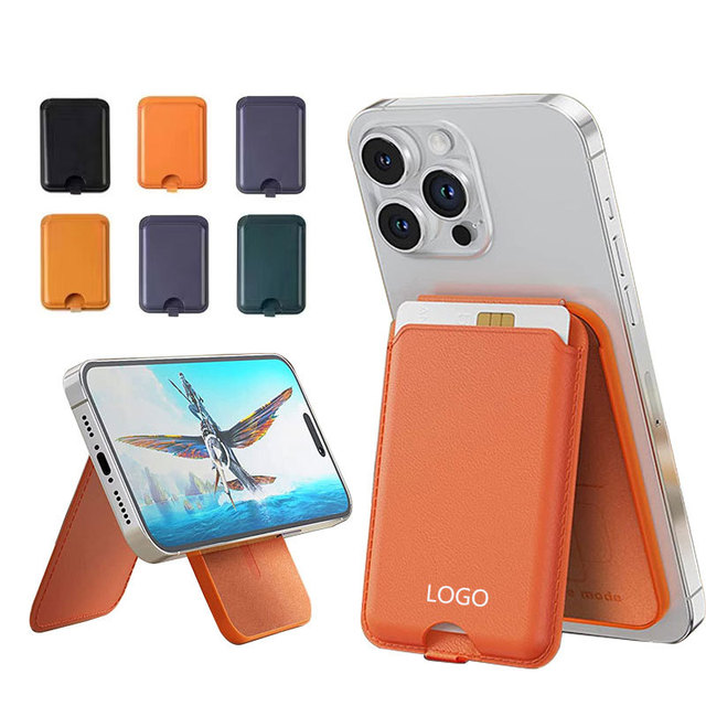 Magsafe Compatible PU Leather Wallet Card Holder Stand for iPhone Business Style with Custom Logo Magnetic Card Case