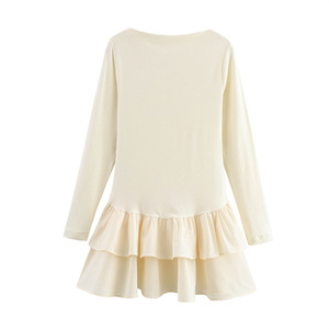 Robes décontractées pour femmes, nouvelle collection, coupe ajustée, manches longues, col rond, ourlet à volants, tendance - Product Image 5