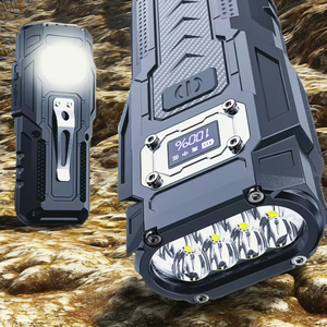 Hot Red Trắng kép ánh sáng kỹ thuật số hiển thị điện COB khẩn cấp USB có thể sạc lại ABS LED chiến thuật đèn pin Hợp kim nhôm đèn - Product Image 2