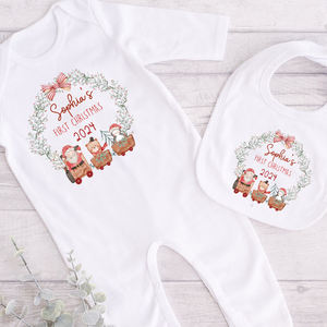 Pyjamas et bavoirs personnalisés pour bébés, premiers Noël, cadeau de Noël pour bébé, pyjamas avec motif de lettres - Product Image 2