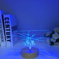 Hélicoptère 3D LED Table Veilleuse Avion En Bois Avion Lampe De Table Illusion Optique Nouveauté Lumière Couleurs Changeantes Garçons Cadeau