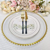 Assiettes de présentation en plastique transparent avec bordure perlée, pour mariage, logo personnalisé, fête, assiette ronde moderne, plat de 13 pouces