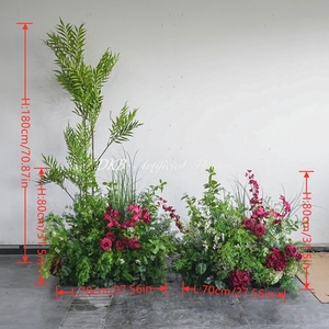 Décorations de sol pour allée de mariage avec fleurs artificielles en soie et verdure - Product Image 2