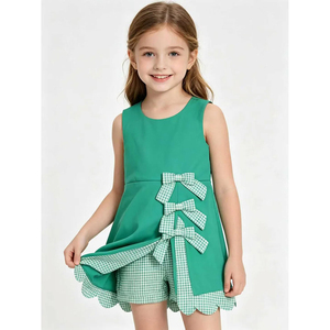 En stock: Vestido de yoga sin mangas con volantes y lazos de color liso para niñas, ropa deportiva al por mayor, ropa de moda para boutique, ropa de juego para niños. - Product Image 3